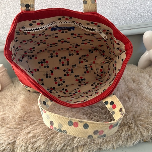 Burberry Blue Label Red /Beige Canvas Leather Small Tote Hand Bag Purse - Picture 6 of 9